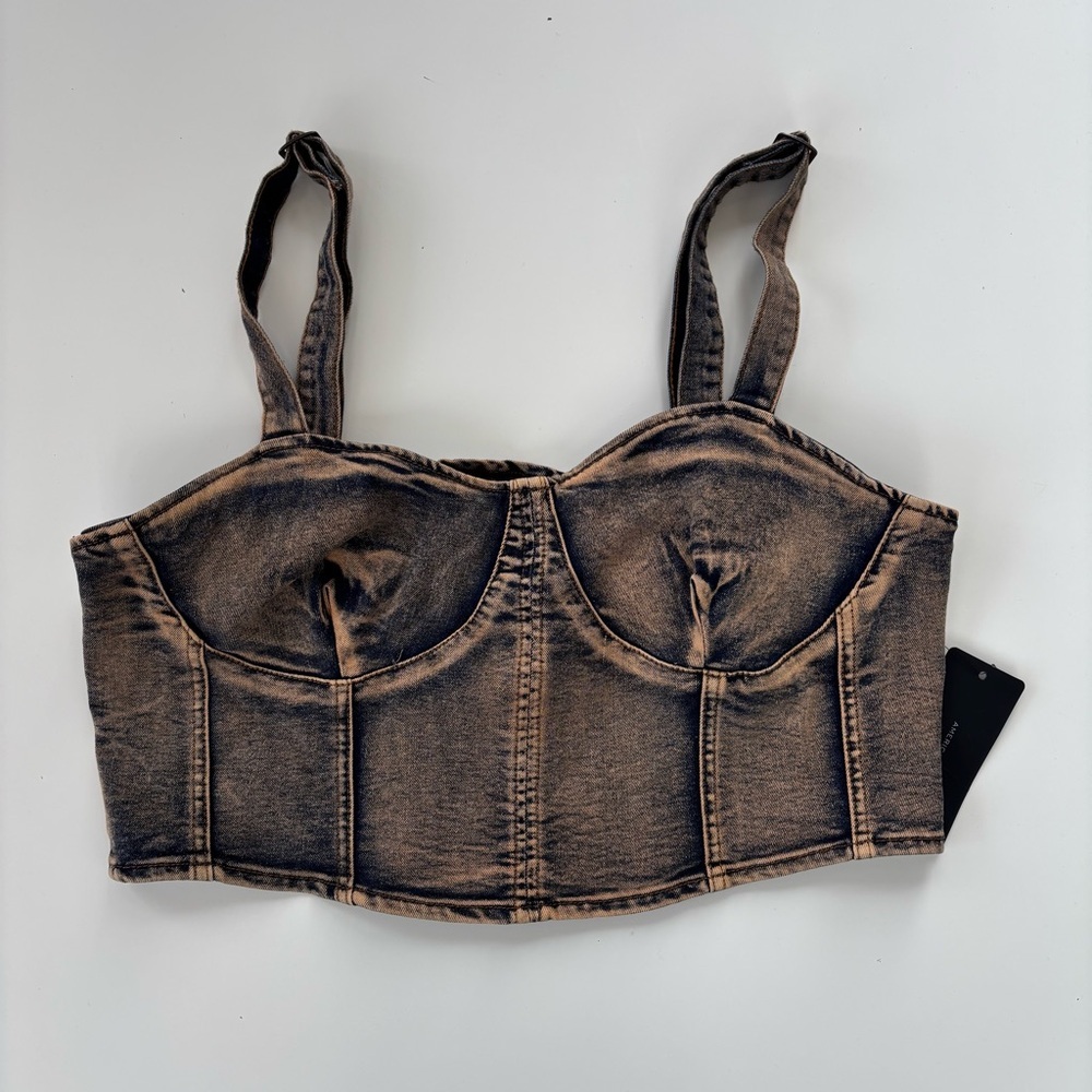 American Bazi Women's Copper Acid Wash Crop Top Denim Top Size 3X, New with Tags - Picture 2 of 7